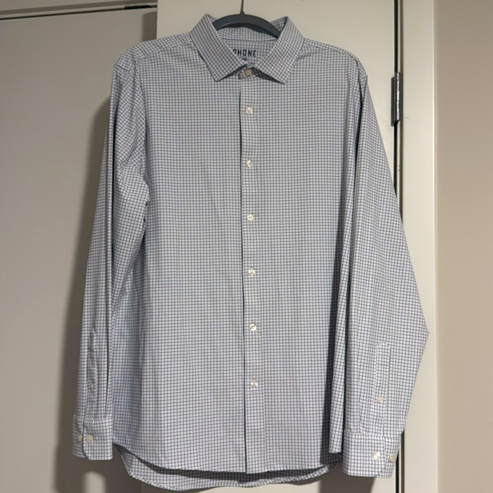 Rhone State of Mind Shirt, XL, Light Blue/Black Mini Windowpane
